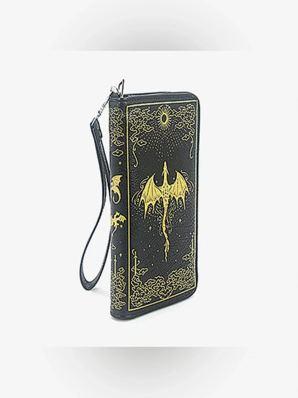 Black Wristlet Wallet with Gold Dragon Print